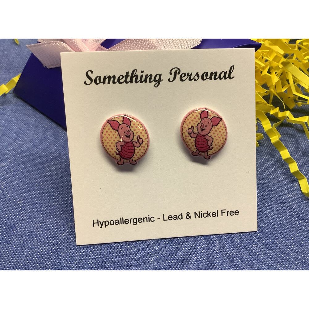 Piglet Circle - Winnie the Pooh Inspired Stud Earrings - Gift Boxed - Chibi Cute